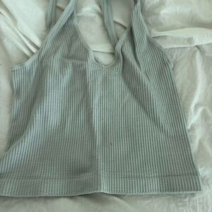 NIKI BIKI V Neck One Size Layering Formal Fitted Women's Grey Ribbed Crop Top
